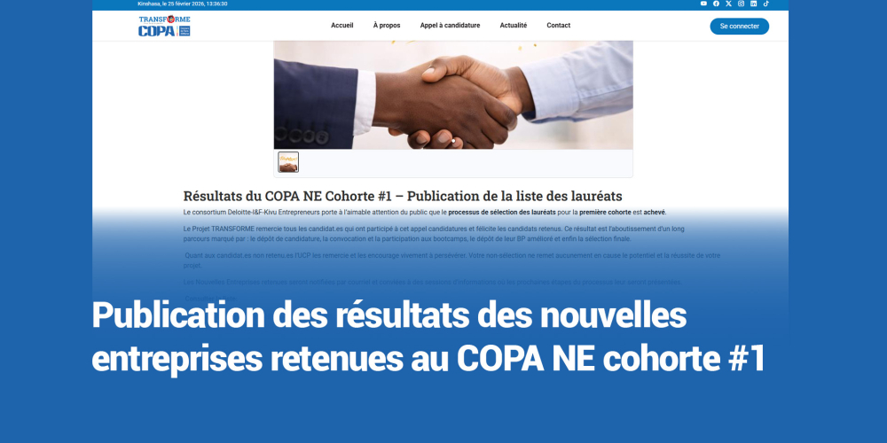 Publication de la liste des bénéficiaires du COPA Nouvelles entreprises cohorte #1